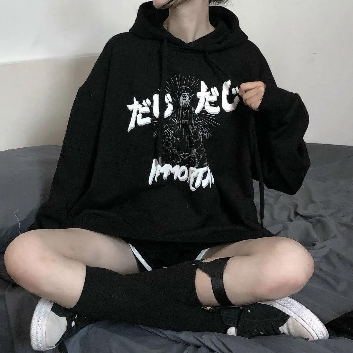 卫衣女2022秋冬薄款韩版宽松中长款复古港味慵懒风连帽外套上衣潮