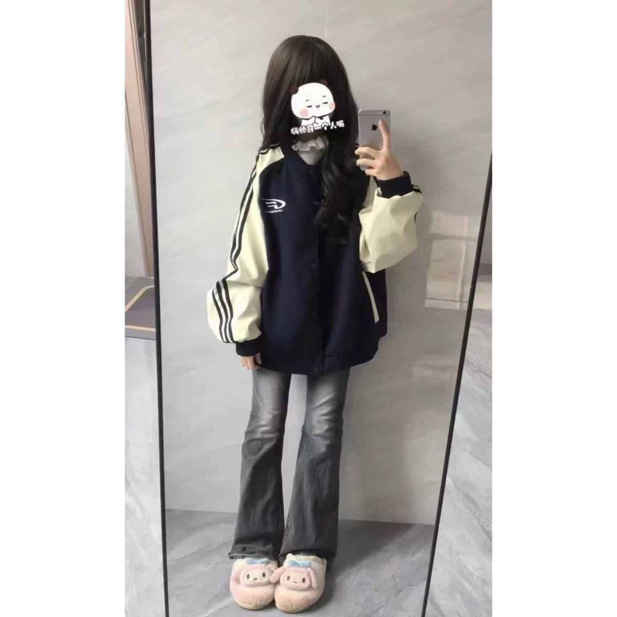 美式复古三条杠棒球服外套