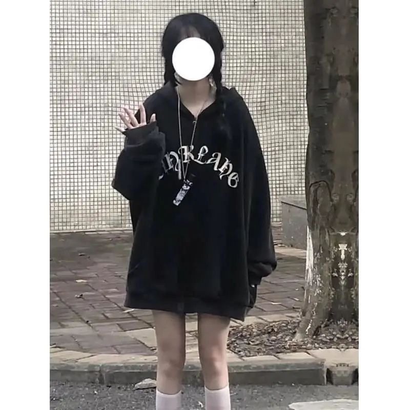 欧美ins潮牌学院风高街女卫衣秋冬hiphop暗黑百搭宽松系连帽上衣