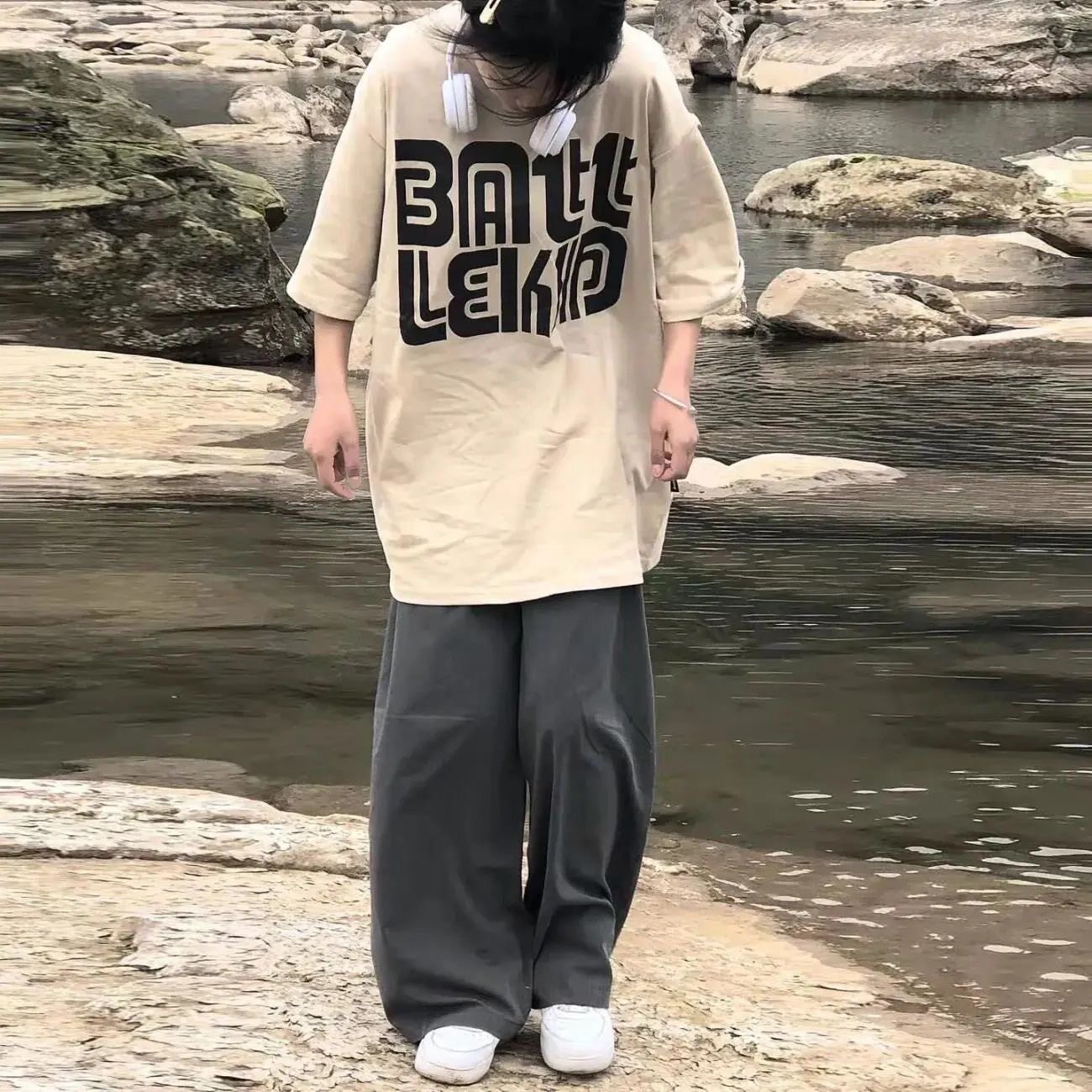 新款夏季套装女学生宽松复古印花短袖T恤女上衣休闲宽松百搭潮