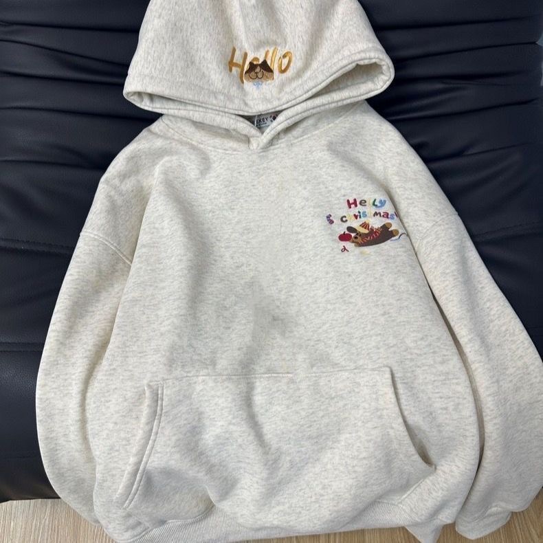 新款腊肠狗印花连帽设计感小众百搭卫衣女秋冬宽松ins慵懒风上衣