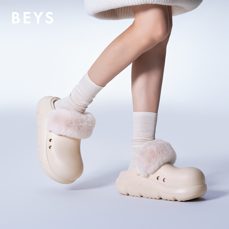 BEYS小丑半拖加绒厚底雪地靴