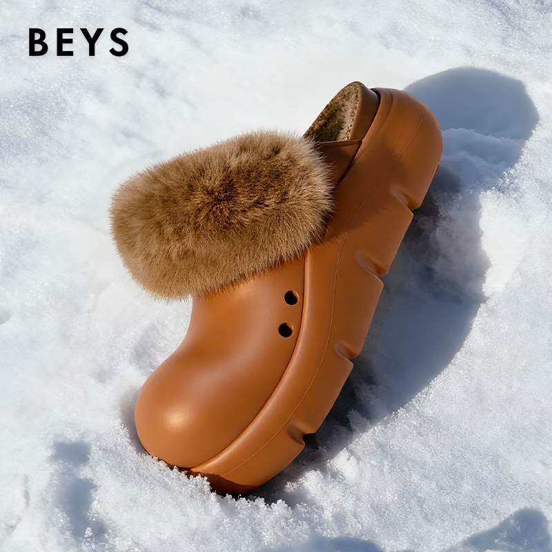 BEYS小丑半拖加绒厚底雪地靴