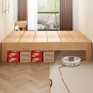 全实木无床头床现代简约可定制任意无靠背榻榻米床矮床排骨架床架