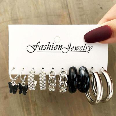 bination Minimalist Acrylic C-Chain Embedded Pearl Earrings