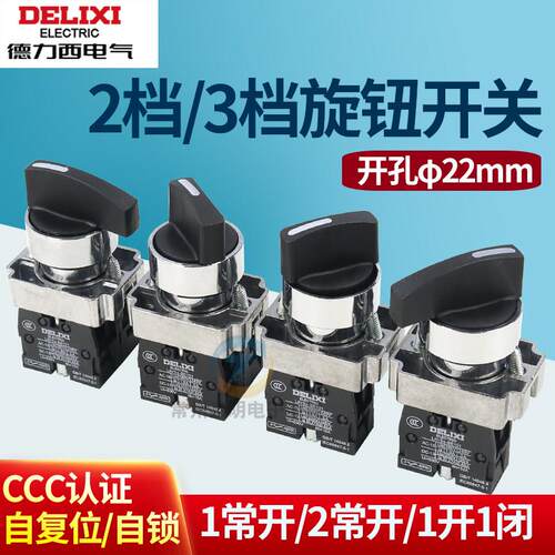 德力西XB2电源转换开关NP2-BD21短柄3档2位自锁33主令25旋钮LAY5S