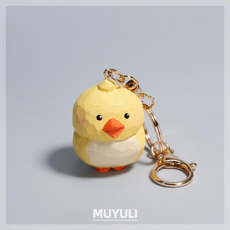 手工木雕迷你小鸡钥匙扣包包挂件女生生肖钥匙链情人节礼物创意