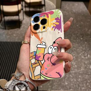 涂鸦派大星适用苹果17promax手机壳iphone16保护壳全包15pro折皱壳14软壳13高级感12可爱小众xsmax镜头全包xr