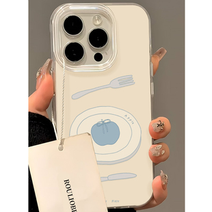 ins韩系简约线条餐盘适用苹果17手机壳air新款iPhone17promax创意16个性15小众14/13华为荣耀vivoppo小米红米