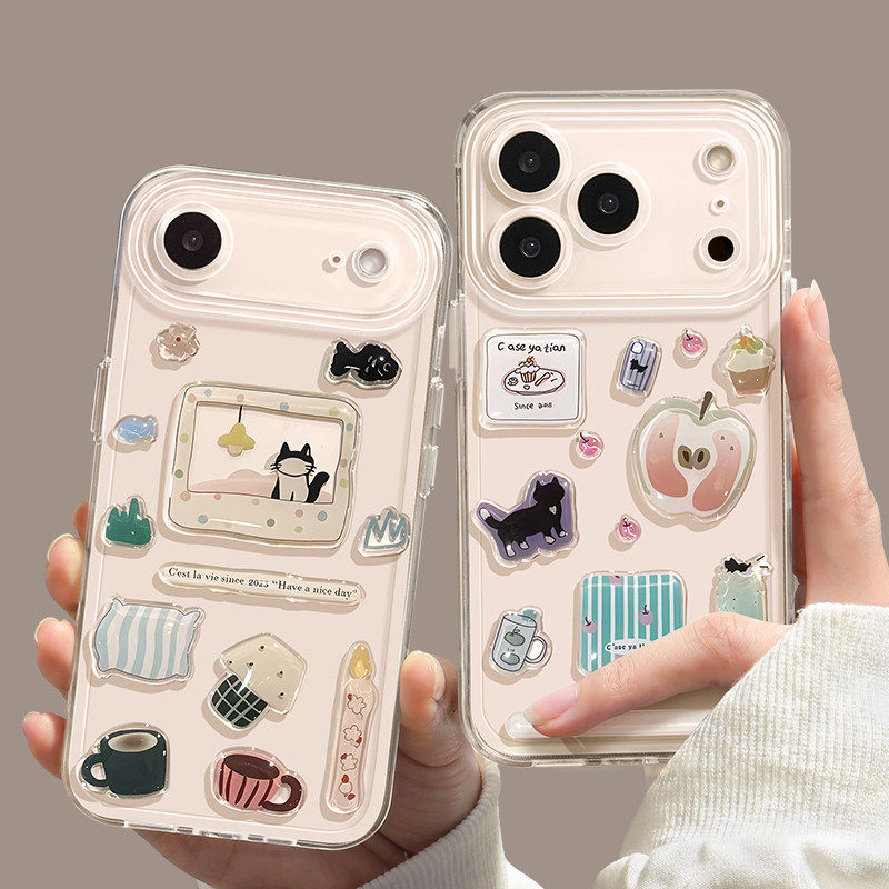 diy贴纸小猫适用苹果17promax手机壳新款iphone17Air透明16pro高级女14/13可爱带挂绳vivoppo华为荣耀小米15