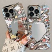 11电镀波浪镜子xs可爱xr女xsmax高级感超好看 蝴蝶结猫咪适用苹果17Promax手机壳16pro时尚 iPhone14可爱13