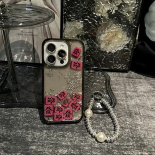 高级感麻将发财适用苹果17promax流沙手机壳iPhone16Pro气质15/14细闪12网红超火11小众女xsmax带手链air潮流