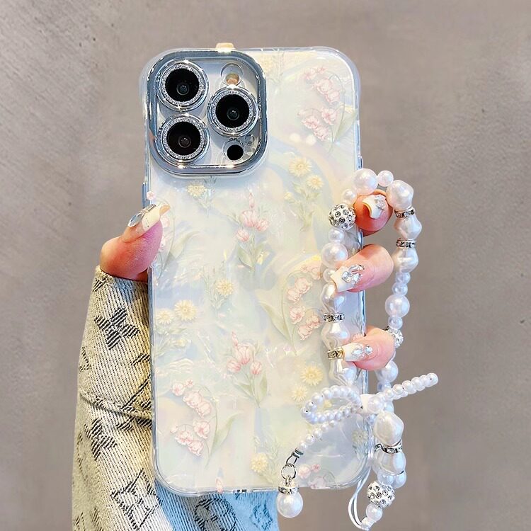 小清新贝壳纹花朵适用iphone17promax手机壳苹果16promax新款15/4闪粉镜头膜13/12简约ins风11高级感保护套女