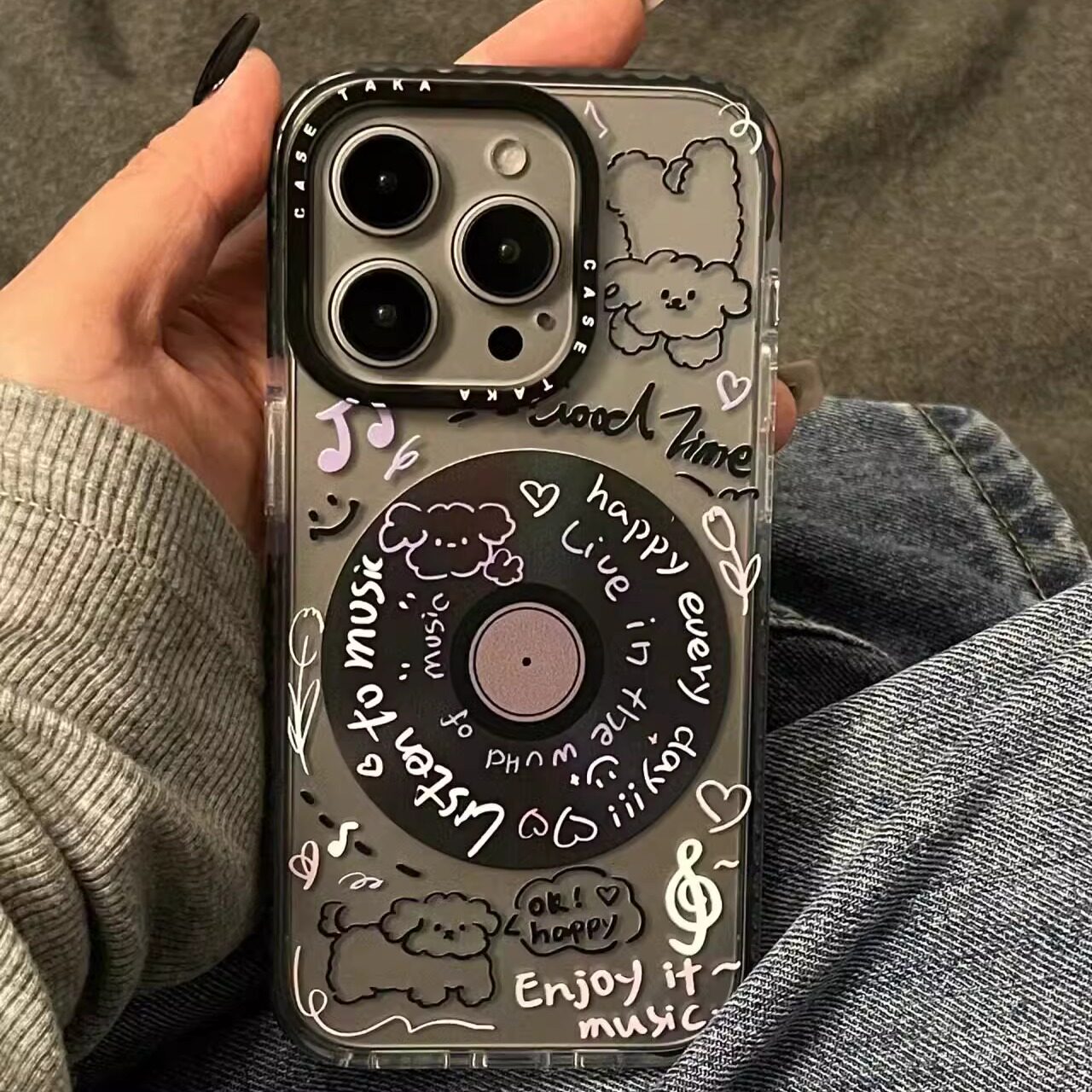 小狗涂鸦CD唱片光盘适用iPhone15promax手机壳苹果14pro创意13promax透明13软壳12/11全包防摔13pro个性ins风