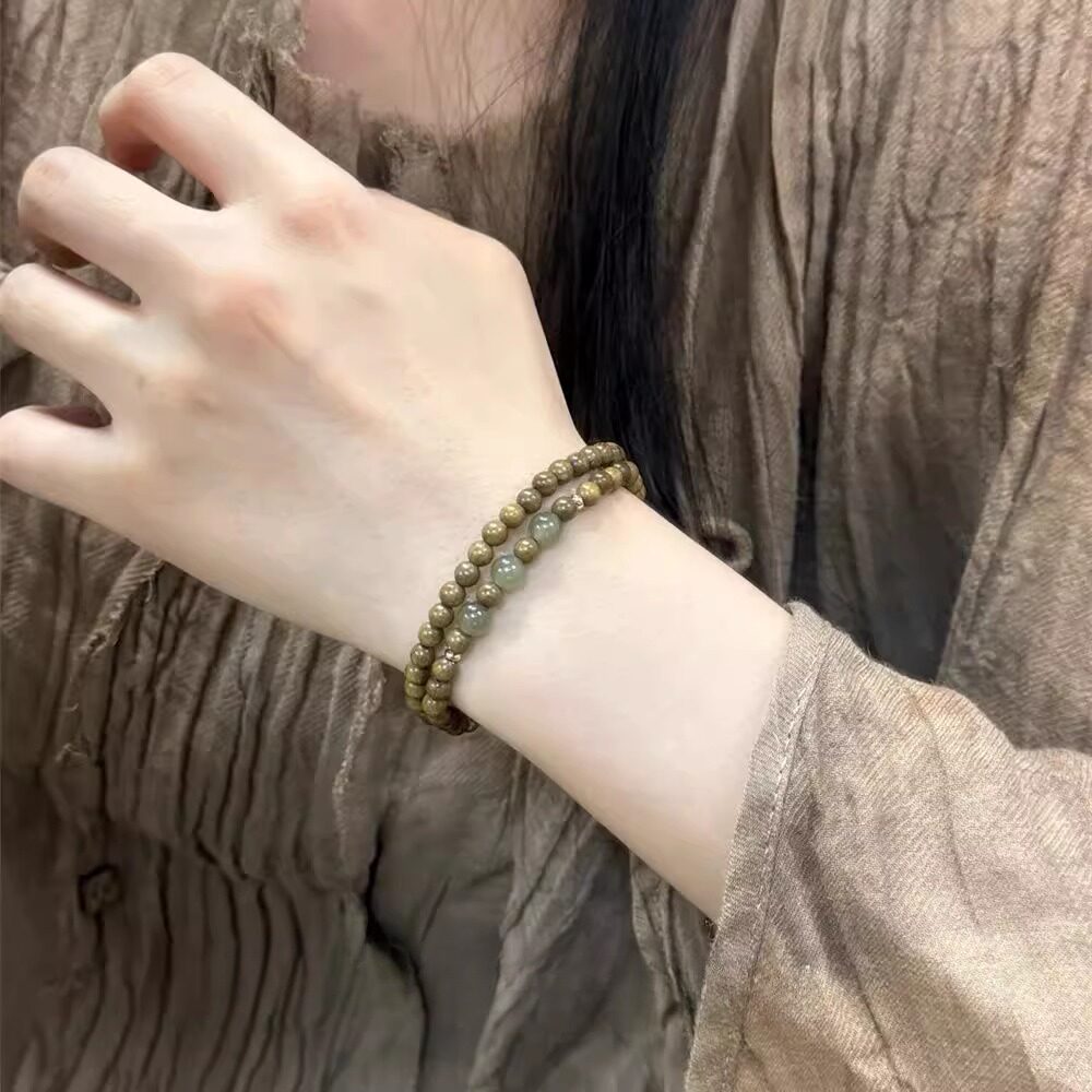6mm绿檀木玉色双圈手串男女生木质文玩新中式佛珠手链