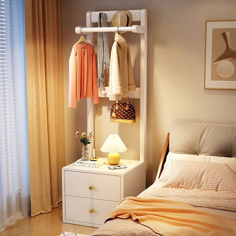 全实木落地衣帽架床头柜一体家用卧室小户型置物架床头收纳挂衣架