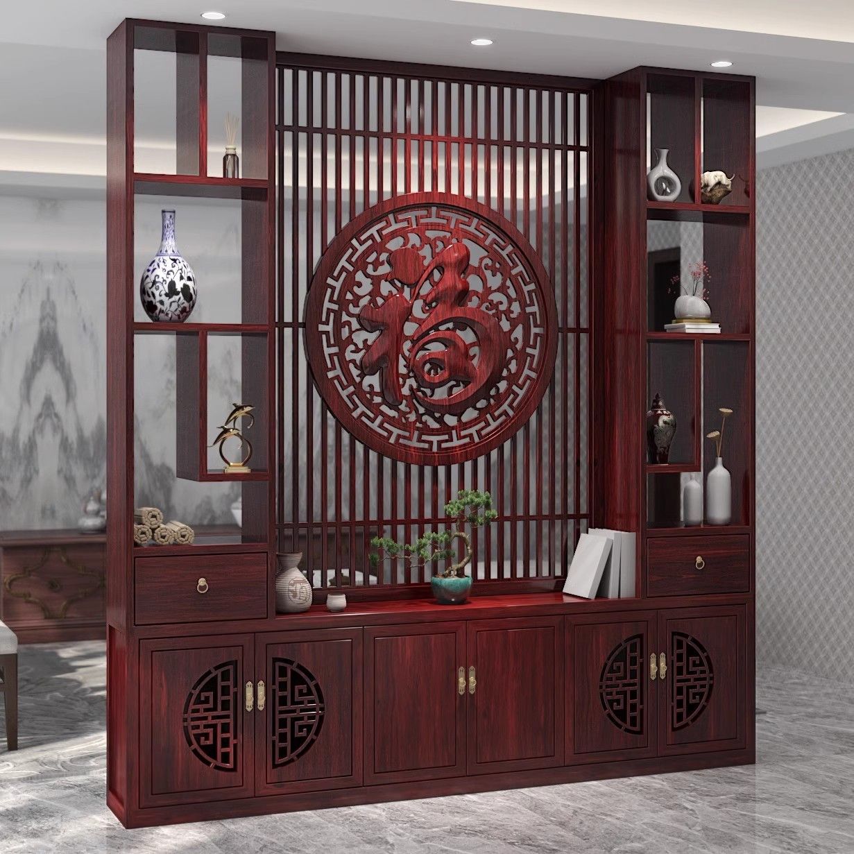 新中式实木屏风客厅隔断