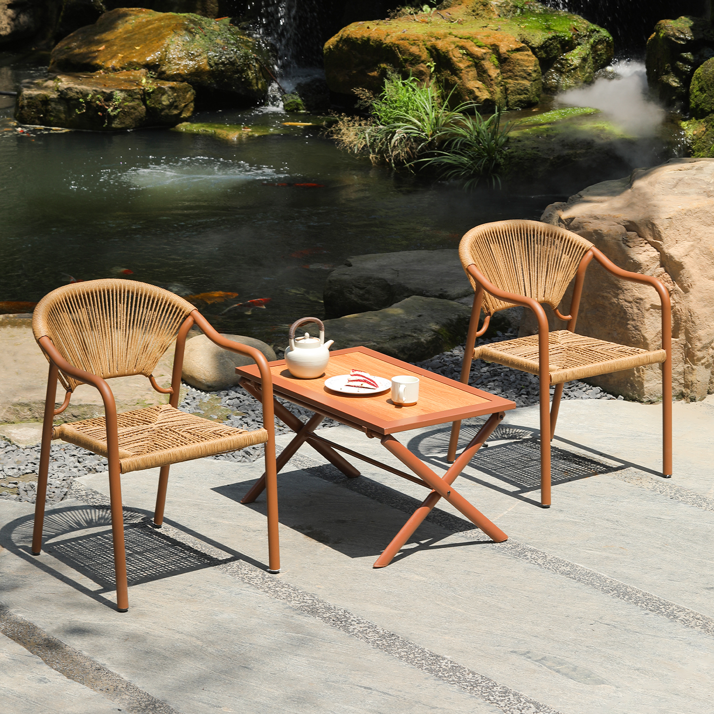 户外庭院桌椅商用藤编外摆阳台休闲咖啡厅桌椅组合室外花园餐桌