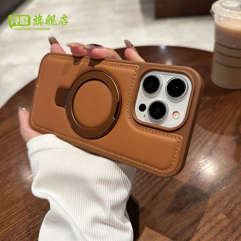 高档美拉德棕色适用苹果17promax手机壳iPhone17pro简约皮新款15时尚奢华16promax磁吸充电支架15pro防摔13女