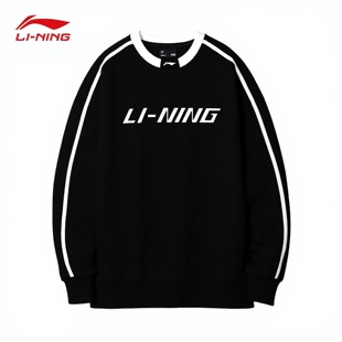李宁黑色加绒卫衣男士秋冬季新款圆领青少年保暖帽衫加厚运动外套