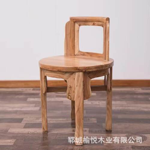 馆木实圆桌老榆木咨询餐桌椅组合家用圆型桌中式饭店酒店餐小户全