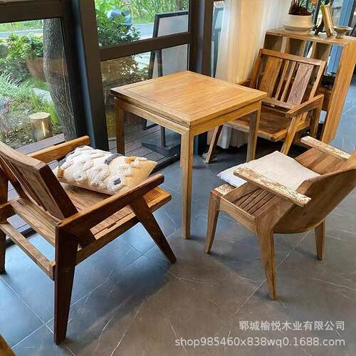 427老榆木八仙餐桌原木约方桌民椅宿仿古实木桌家用桌组合简四方