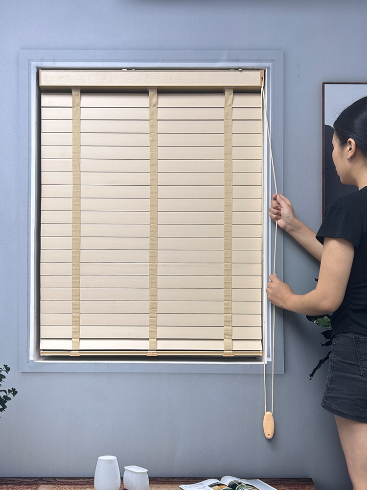 防水防霉PVC科技木防木百叶l帘办公室厨房卫生间书房电动遮光窗帘