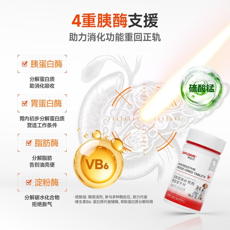 拜达尔宠物胰宝片狗狗猫咪胰腺问题营充剂胰酶助力消化胰腺酶