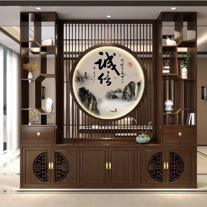 新中式实木入户玄l关柜家用遮挡屏风柜办公室置物博古层架装饰墙
