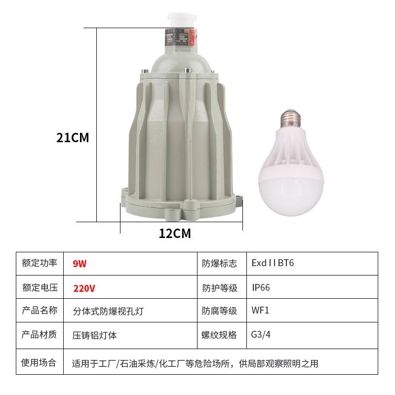 新款防爆视孔灯BSD96化学容器LED视孔灯12V24V36V220V反应釜视镜