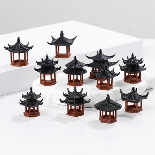 微景观假山水中式古建筑模型
