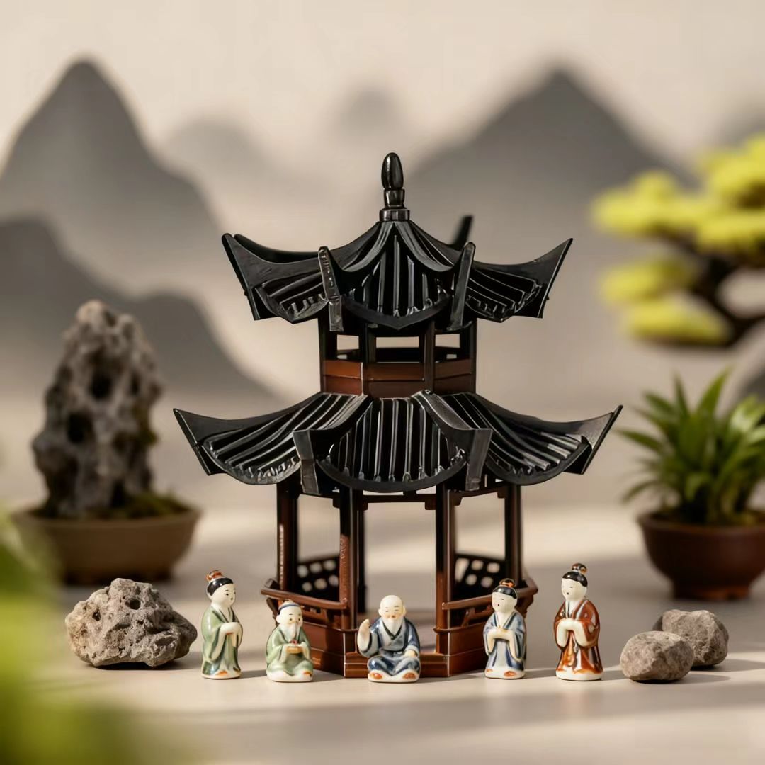 中式古建筑摆件双层六角亭