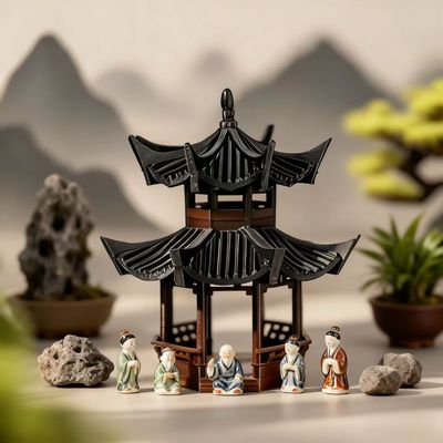 中式古建筑摆件双层六角亭