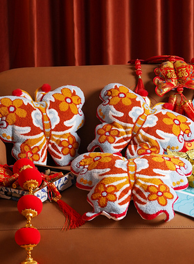 福气来蝴蝶抱枕国潮新年结婚客厅沙发靠垫靠枕中式刺绣创意靠背垫