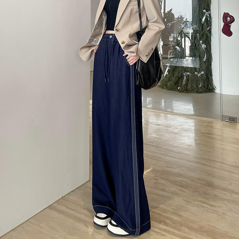 深蓝色阔腿牛仔裤女2025新款