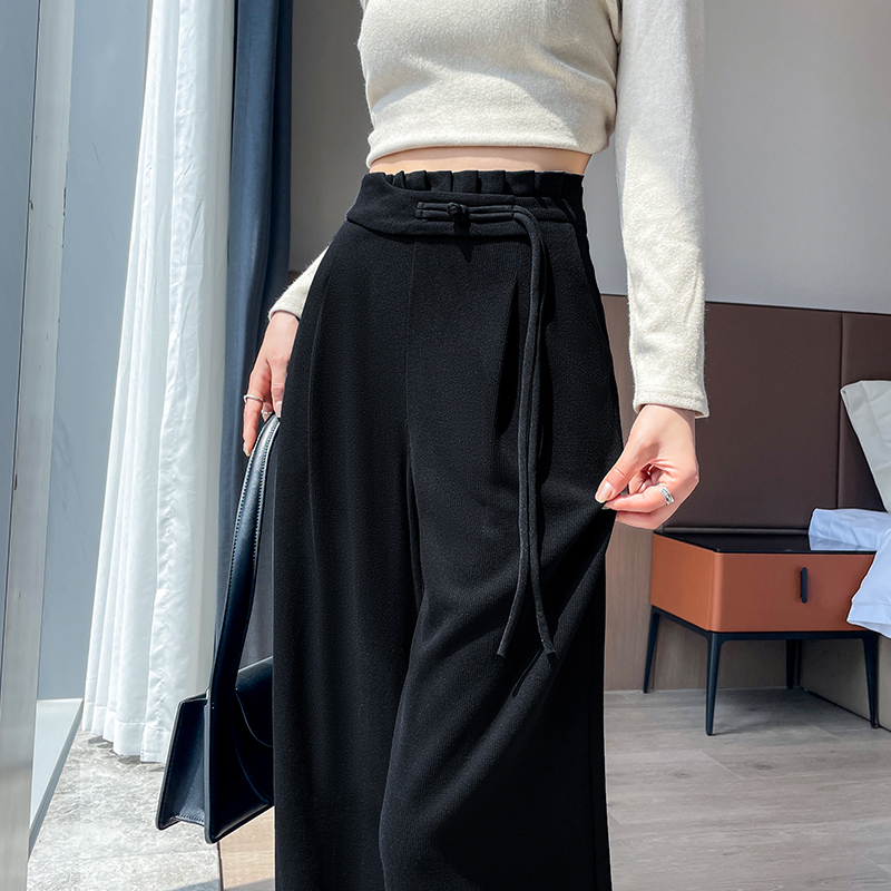 新中式加绒阔腿裤女秋冬新款