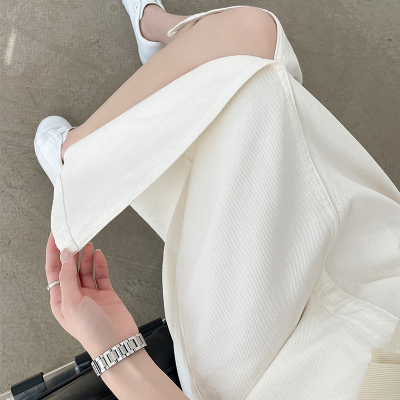白色前开叉牛仔半身裙女夏季薄款