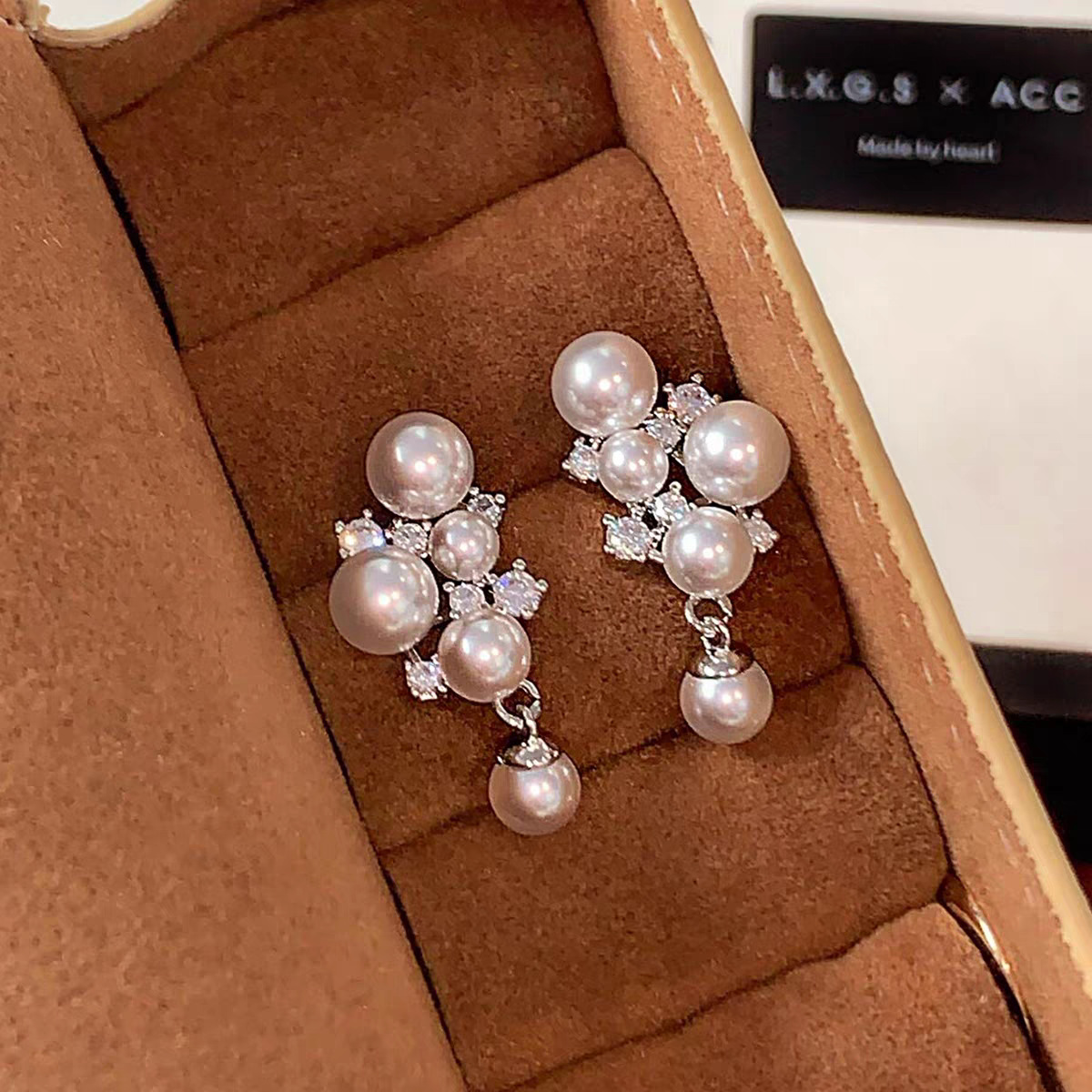 925银针粉色珍珠葡萄耳环女高端