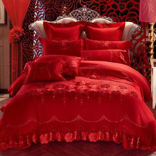 婚庆60支长绒棉4件套大红色结婚全棉四件套1.8mT床单喜被床品 中式