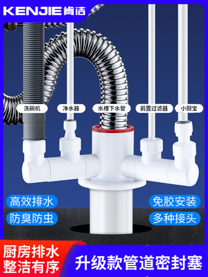 肯洁厨房下水管三通排水管防臭神器多功能洗碗机净水器下水器接头