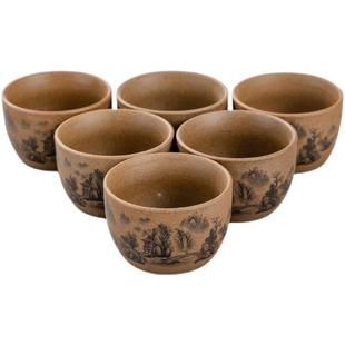 紫砂陶瓷单个主人杯玻璃品茗杯茶具茶盏茶碗 复古功夫小茶杯6只装