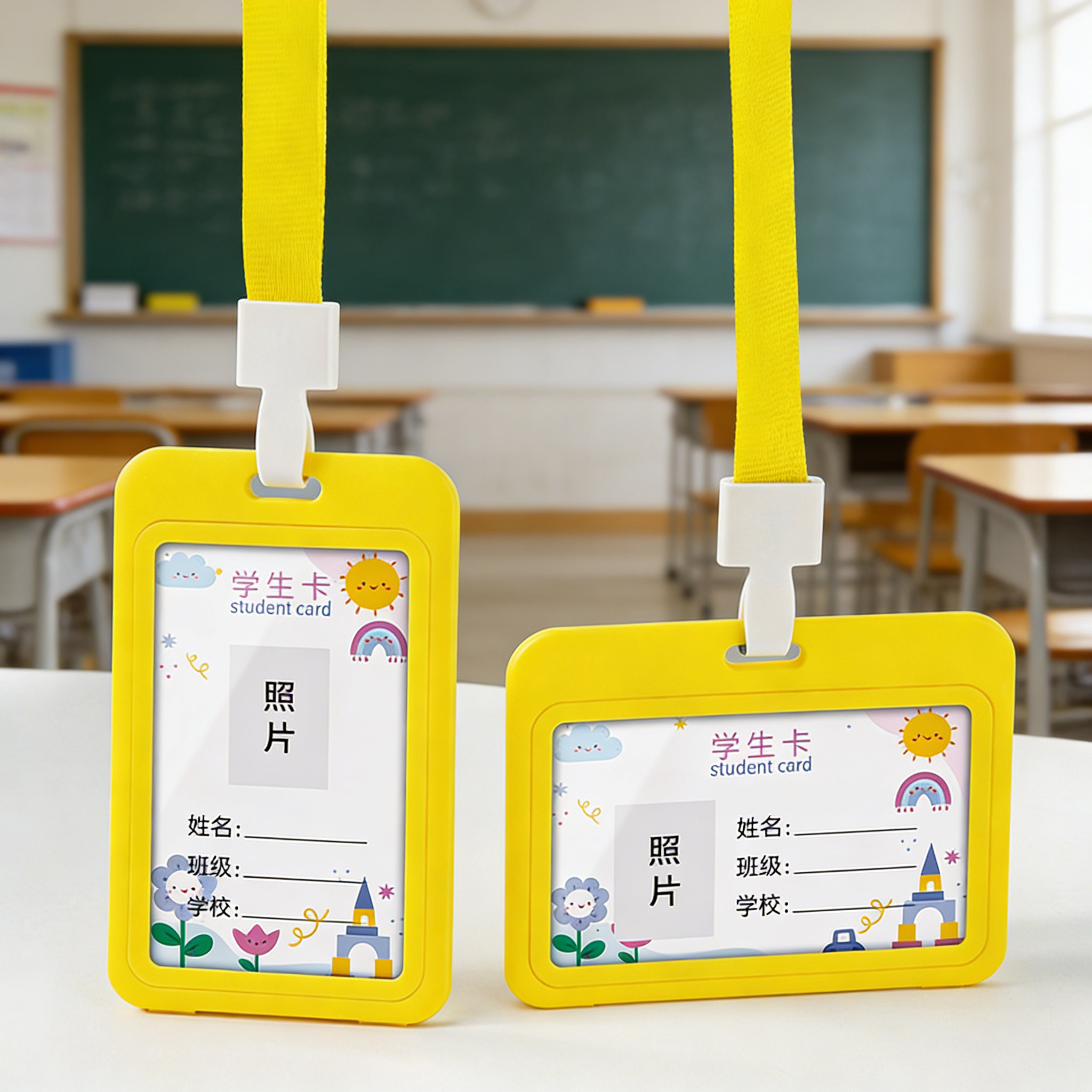 横板卡套可爱学生小学生接送出入学校校园公交车班级定制定做人像卡定制胸卡胸牌挂制作卡片带挂脖挂绳硅胶图片