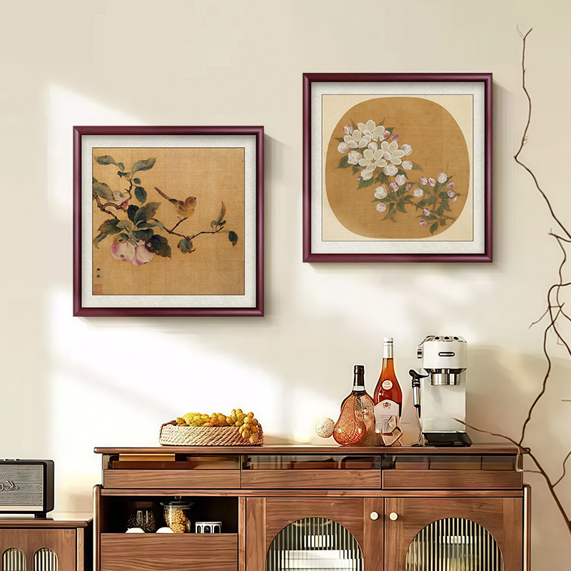 新中式宋代美学海棠图客厅沙发背景墙装饰画禅意玄关花鸟茶室挂画
