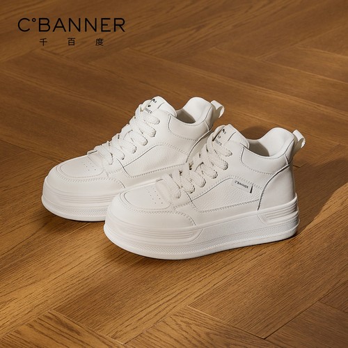 千百度厚底高帮小白鞋女