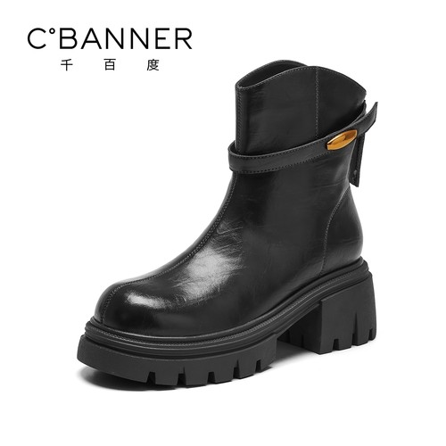 千百度2025新款女厚底切尔西靴