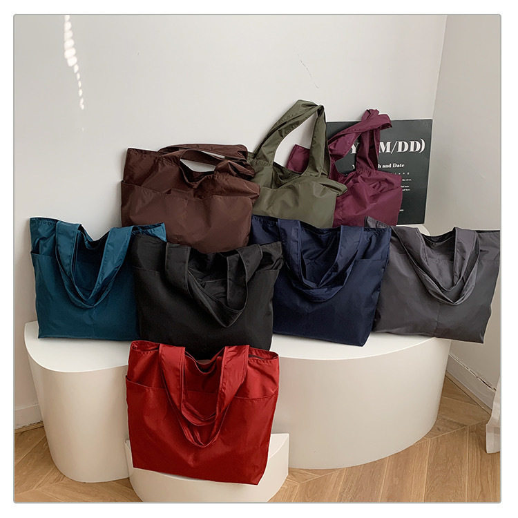 欧美休闲百搭大容量旅行拉链牛津尼龙手提单肩女布包超市购物袋