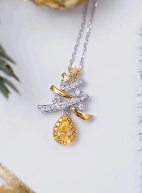 圣诞树项链新款圣诞树温馨女款925银吊坠子耶诞节许愿黄钻项链女