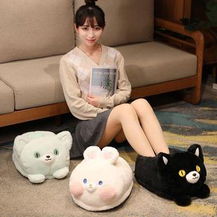 女生脚冷神器小狐狸兔子毛绒暖脚宝插电暖鞋 办公室取暖器加热暖脚