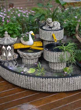 庭院布置户外流水摆件循环水扇形鱼池造景室外水系景观落地大鱼缸