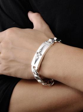 镀银古巴手链男士潮简约百搭个性手镯霸气小众实心链亚马逊爆